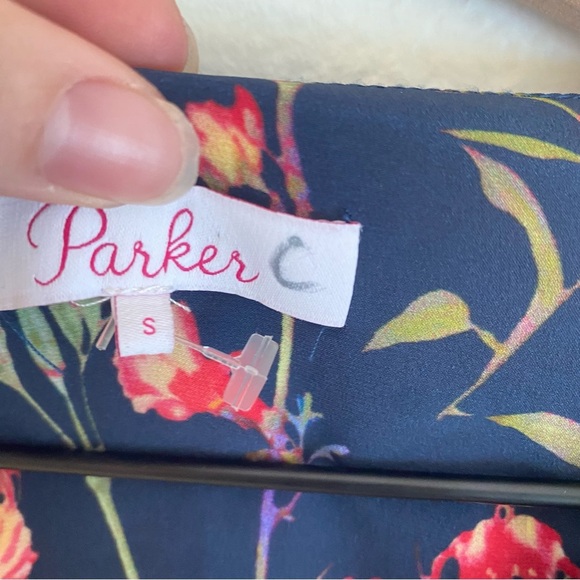 Parker Blue and Red Bell Sleeve Blouse with Tie Front 100 silk - Picture 3 of 7